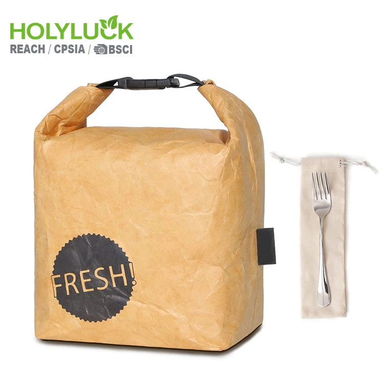 Custom logo Waterproof Dupont Kraft Paper Tyvek Thermal Deliver Roll Top Lunch Bag Insulated Cooler Grocery Bag