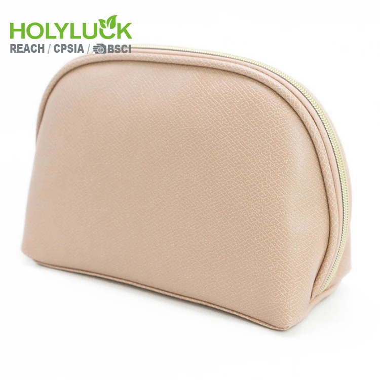 Customized Pu Leather Waterproof Custom logo Wholesale Beige Travel Beauty Portable Shell Makeup Cosmetic Bag for Women