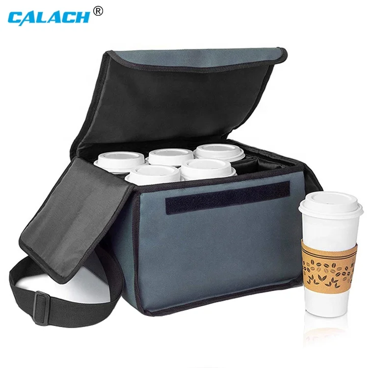 Drink Carrier and Food Delivery Bag Multi Cup Holder Bag Holds up to 6 Cups Insulated Portable Caddy Keeps Drinks Cold or Hot