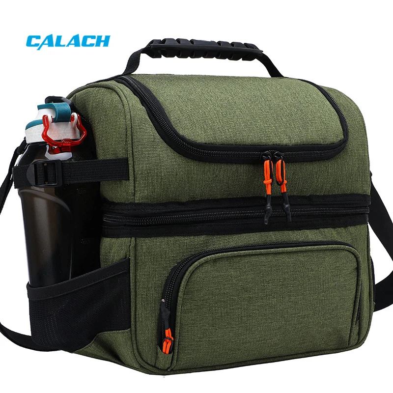 Dual Compartment Portable Insulated Leakproof Gym Lunch Bag Adult Leakproof Double Layer Insulated Lunch Bag with Shoulder Strap