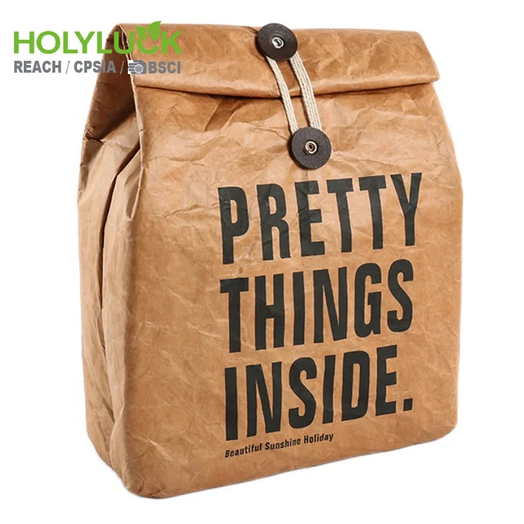 Eco Friendly Reusable Custom Printed logo Washable Leak Proof Paper Tyvek Cooler Bag Insulated Lunch Bags