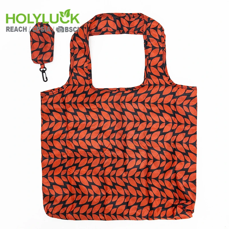 Rpet Reusable Fold up Folding Shopping Bag With Pouch