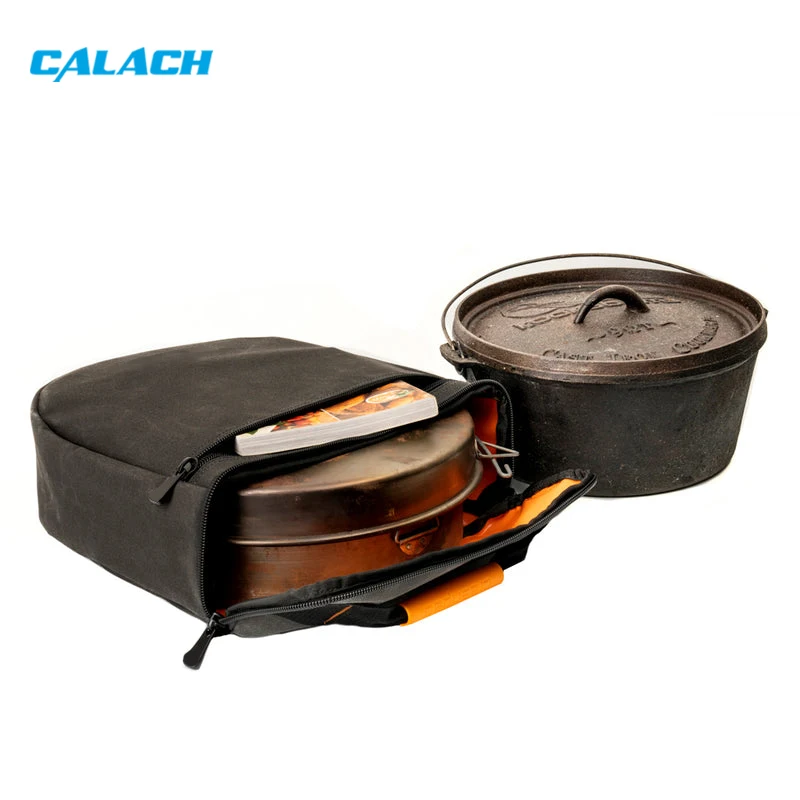 Factory Waxed Canvas Outdoor Dutch Oven Carry Bag Round Camping Tableware Organizer Bag