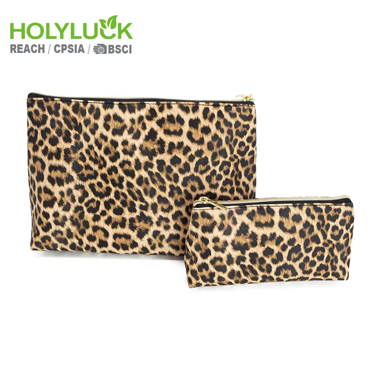 Fashion Custom Pu Leather Cosmetic Makeup Bag Pouch Skincare Cosmetic Waterproof Travel Leopard Print Toiletry Make up Bags