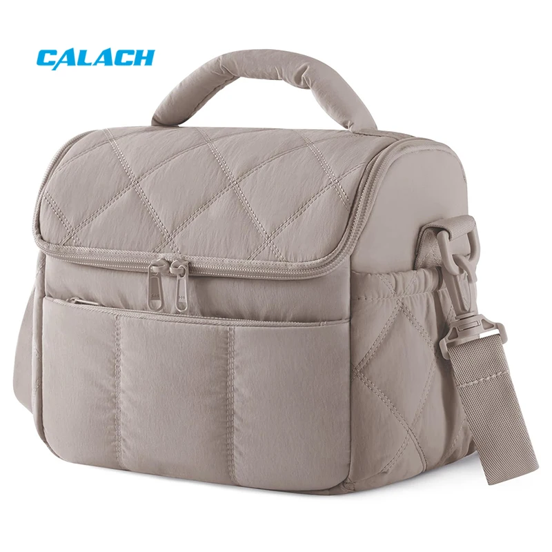 Fluffy Waterproof Picnic Travel Lunch Cooler Bag Cute Quilted Lunch Tote Insulated Lunch Bags for Women
