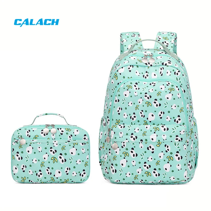 Girls School Bag Set Custom Cartoon 2 in 1 School Backpack with Lunch Bag Portable Girls Panda Bookbag Backpack