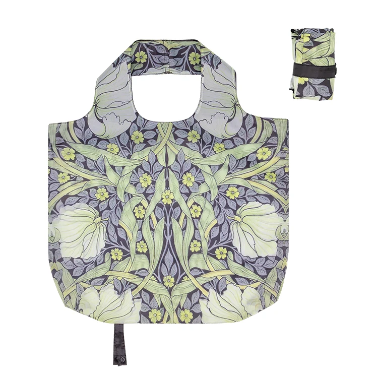 High Quality Custom Women's Fashion Polyester Foldable Printed Supermarket Reusable Fold up Shopping Bag for Grocery Use