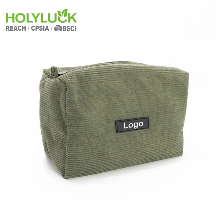 High Quality Custom logo Personalized Eco-friendly Corduroy Cosmetic Pouch Cute Fashion Corduroy Cosmetic Makeup Organizer Bag