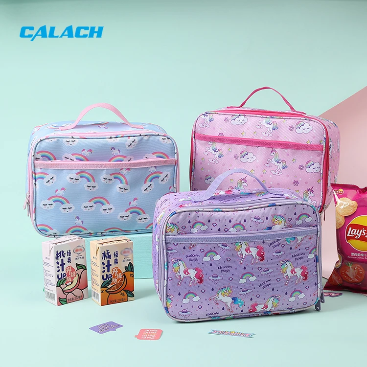 High Quality Reusable Polyester Aluminum Foil Handbag Thermal Insulated Cartoon Kids Insulated Lunch Box Bag