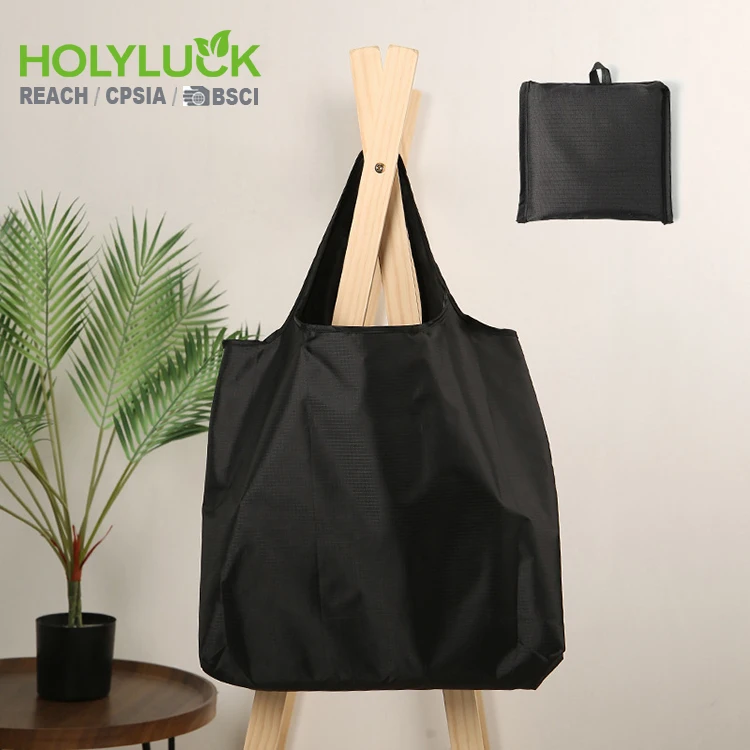 Holyluck Big Brown Reusable Polyester Shopping Bag Printed Cream and Black Foldable Shopping Bags