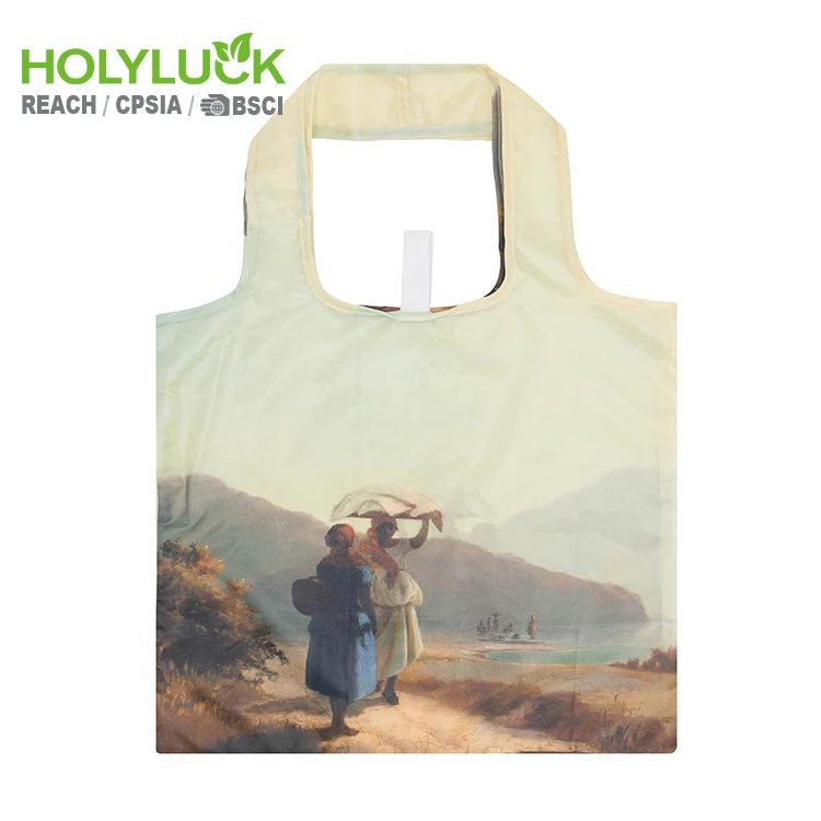 Holyluck Customized Recycling Eco-friendly Large Supermarket Grocery Reusable Foldable Polyester Rpet Shopping Bag