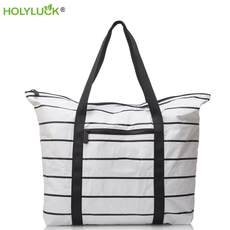 Holyluck Factory Eco-friendly Shopping Bag Recycled Stripes Tyvek Tote Beach Shopping Bag with Zipper