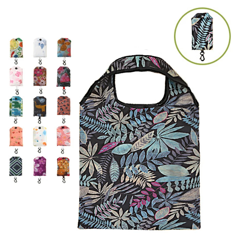 Hot Selling Cheap Custom Reusable Rept Grocery Supermarket Foldable Tote Polyester Folding Grocery Shopping Bag with Pattern