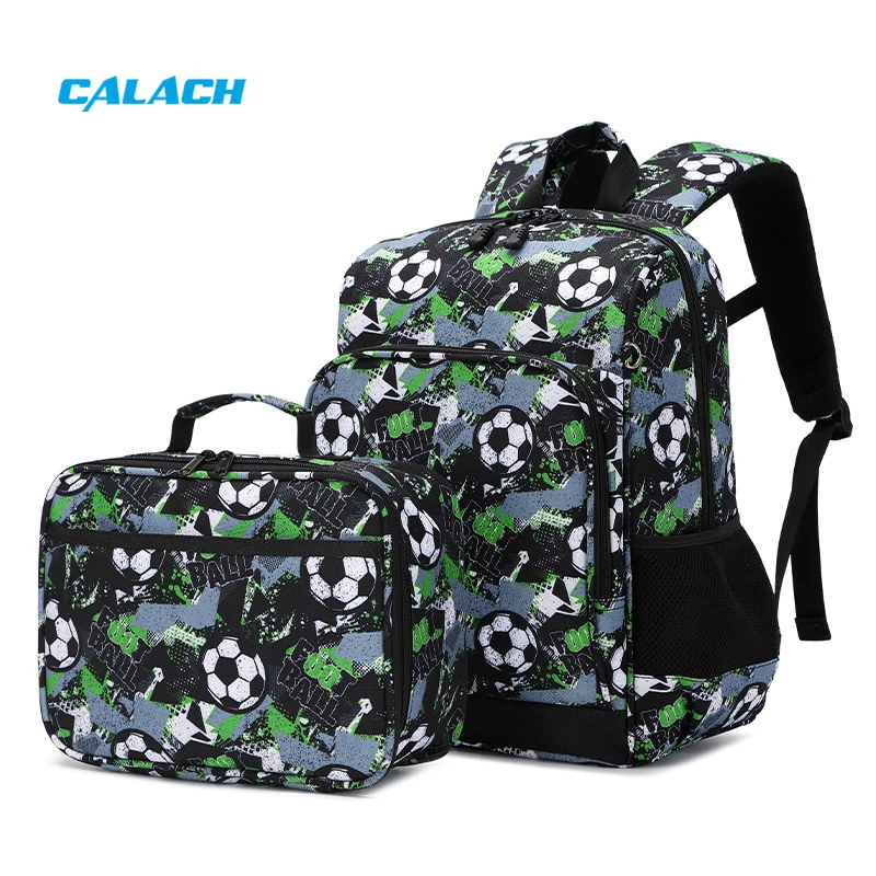 Kids School Shoulder Bags Multi-pockets Student Backpack Light 2 in 1 School Backpack with Lunch Bag