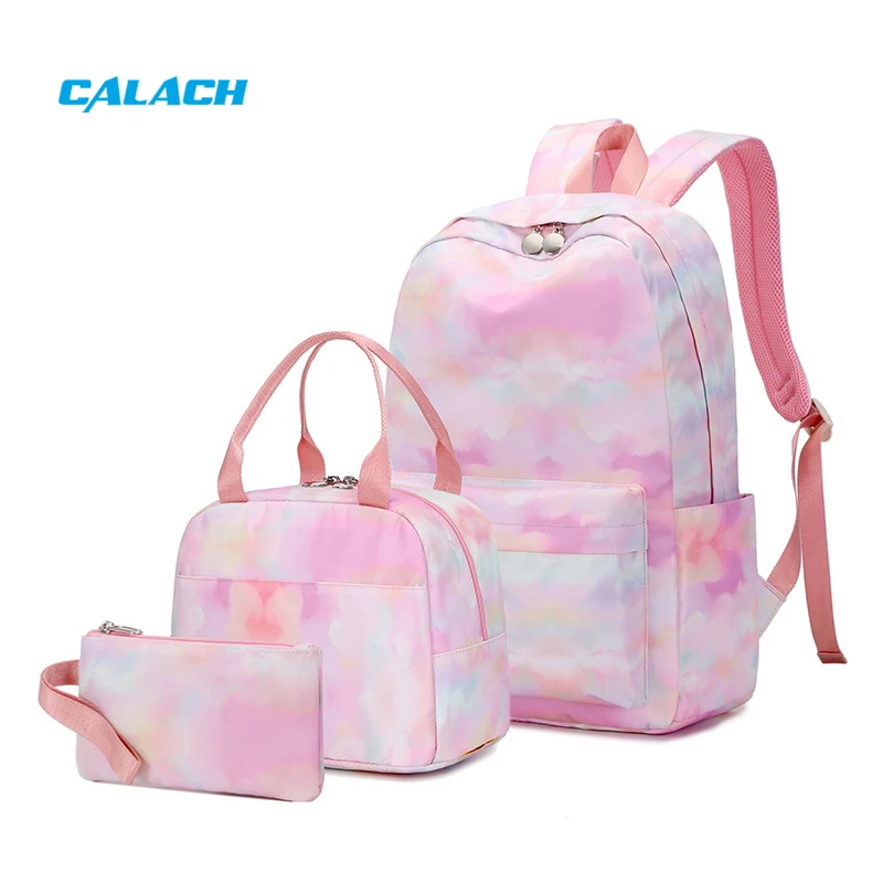 Multi Colors 3 in 1 Sets Wholesale Student Back School Backpack Bag With Lunch Bag Pencil Bag for Girls Child Kids