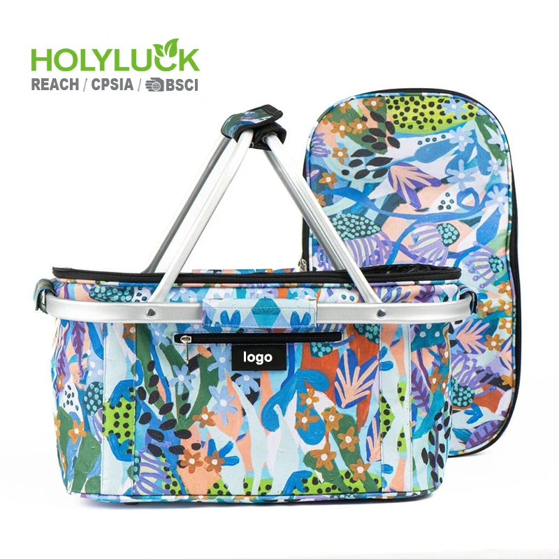 Outdoor Insulated Folding Collapsible Cooler Picnic Basket Market Shopping Basket for Travel Shopping Camping