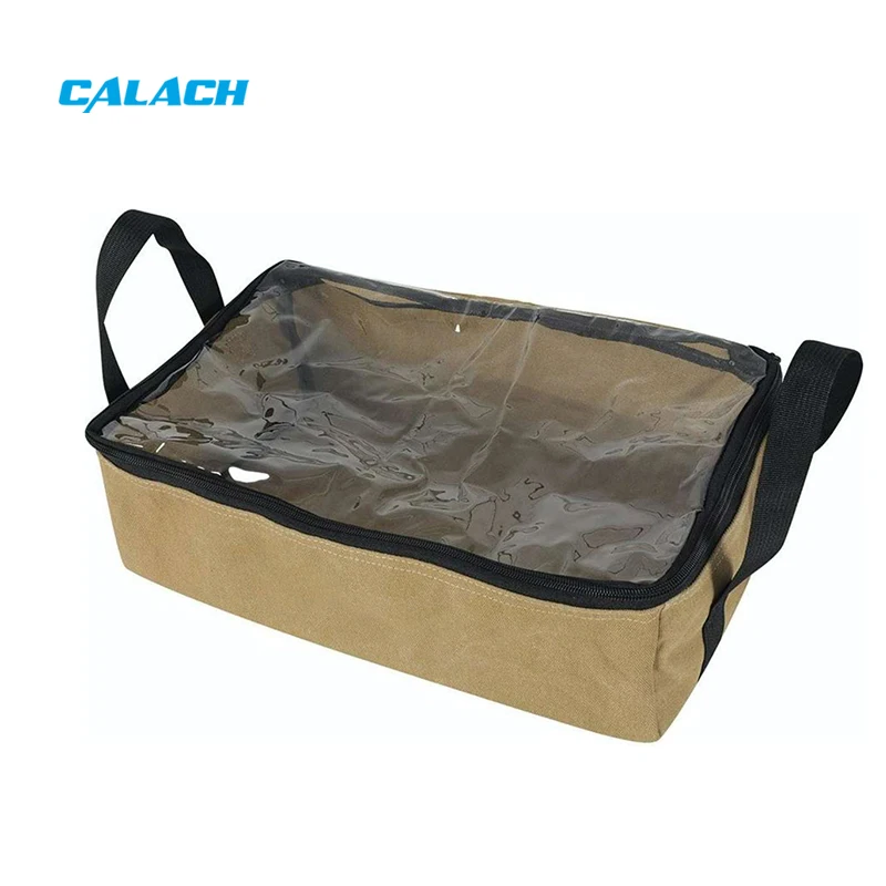 Outdoor Tactical Utility Camping Cookware Tote Organizer Camping Canvas Storage Bags With Handles and clear Top