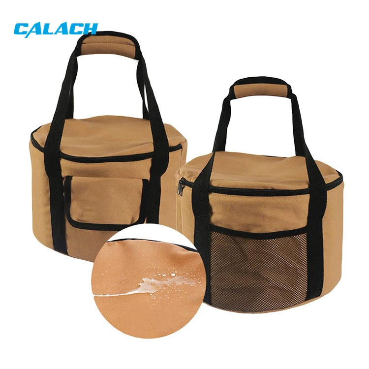 Outdoor Waterproof Camping Portable Foldable Canvas Portable Camping Cookware Storage Bag with Two Zipper Bulk Storage Bag