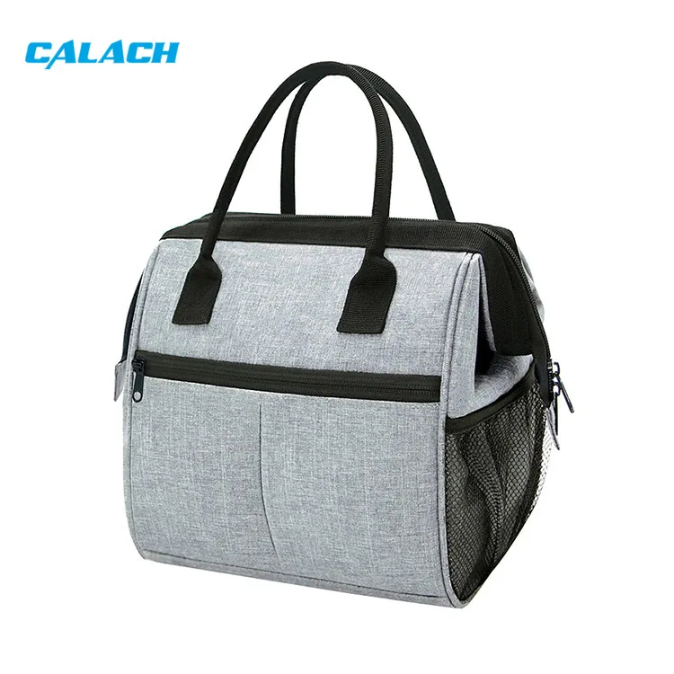 Polyester Tote Custom Food Cooler Bags Insulated Dark Grey Lunch Bag for Women Men