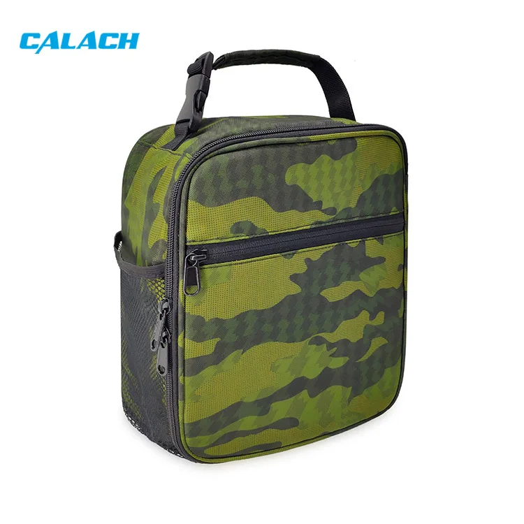 Promote Sales in Stock Beautiful Food Pack Can Thermal Insulation Cooler Box Kids School Green Camo Lunch Bag for Meat