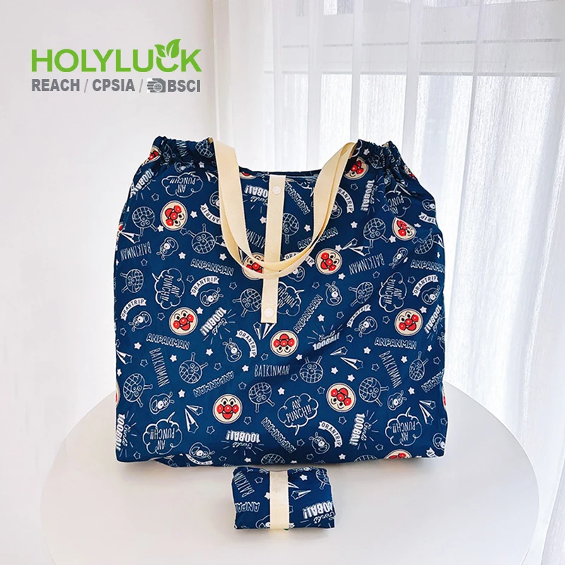 Promotional Grocery Recycled Pet Tote Bags Full Color Printing Polyester Foldable Shopping Bags