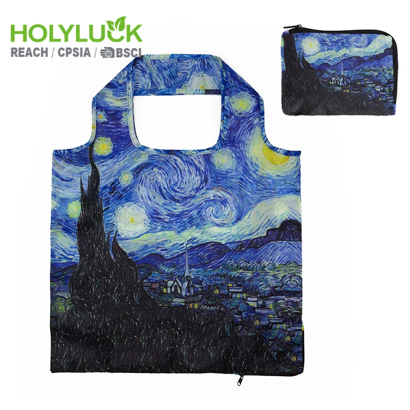 Reusable Large Capacity Grocery Polyester Shopping Bags With Zipper