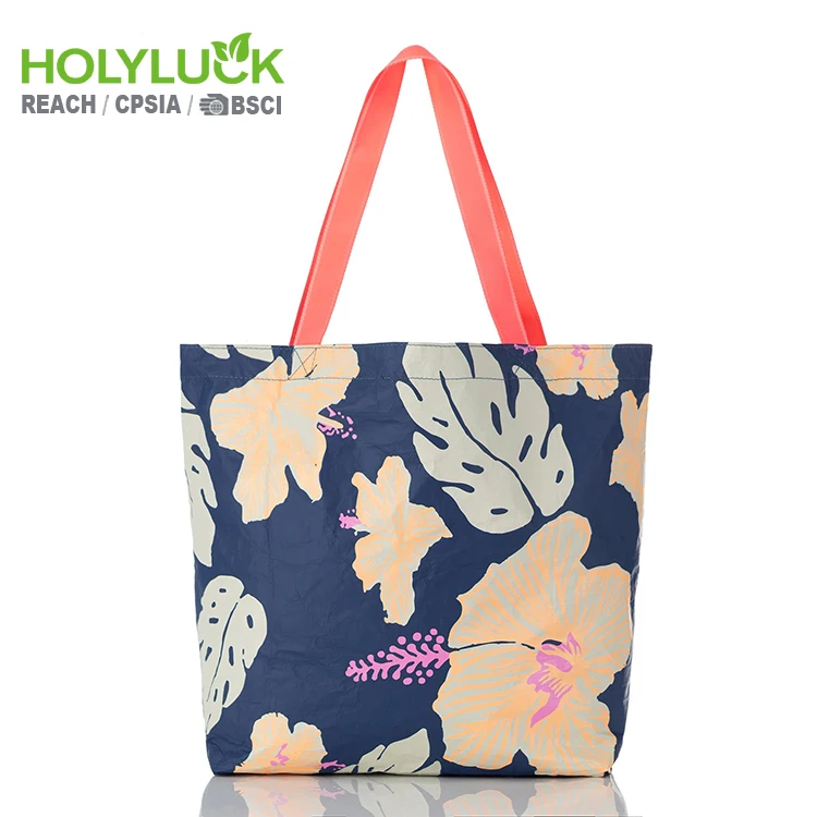 Reusable Womens Dupont Paper Foldable Tyvek Tote Recycle Bag Dupont Aloha Print Grocery Shopping Handbag Beach Tyvek Tote Bag