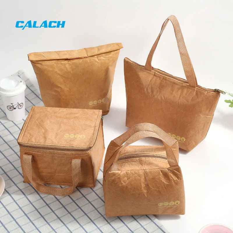 Tyvek Paper Reusable Earth Friendly Keep Food Warm Freezable Brown Dupont Tyvek Lunch Bag with Foil