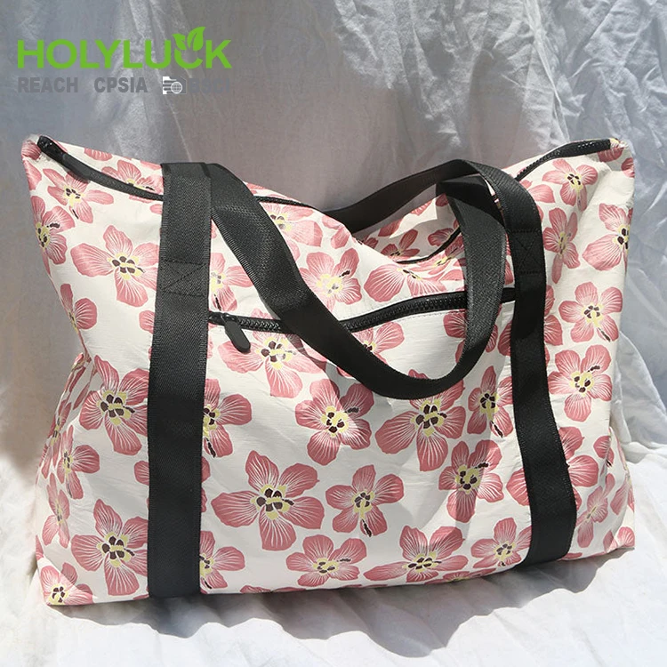 Washable Custom logo Printing Beach Waterproof Coated Dupont Paper Shopping Zipper Tyvek Reversible Tote Bags