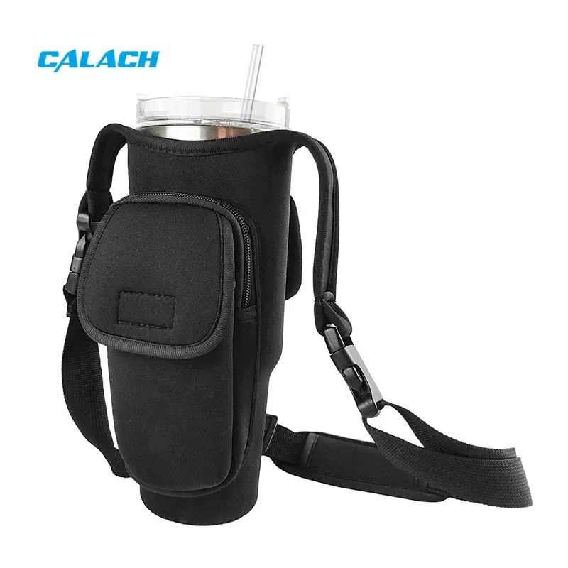Water Bottle Carrier Bag With Phone Pocket, 40oz Tumbler Insulated Water Bottle Holder With Shoulder Strap Carrier Sling Bag