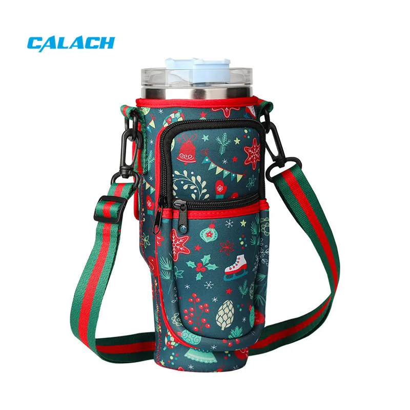 Water Bottle Carrier Bag With Phone Pocket, Neoprene Water Bottle Holder Bag Pouch With Adjustable Strap