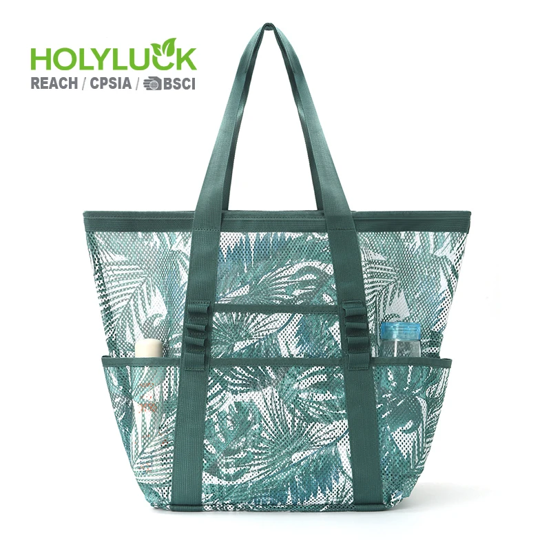 Wholesale Custom Logo Summer Luxury Designer Travel Handbag Lightweight Storage Mesh Beach Bag
