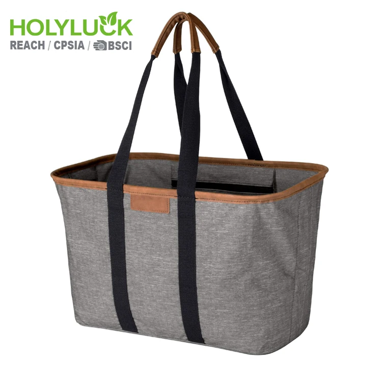 Wholesale Custom Personalized Shopping Basket Bag Promotional Reusable Collapsible Grocery Shopping Picnic Cooler Basket Tote