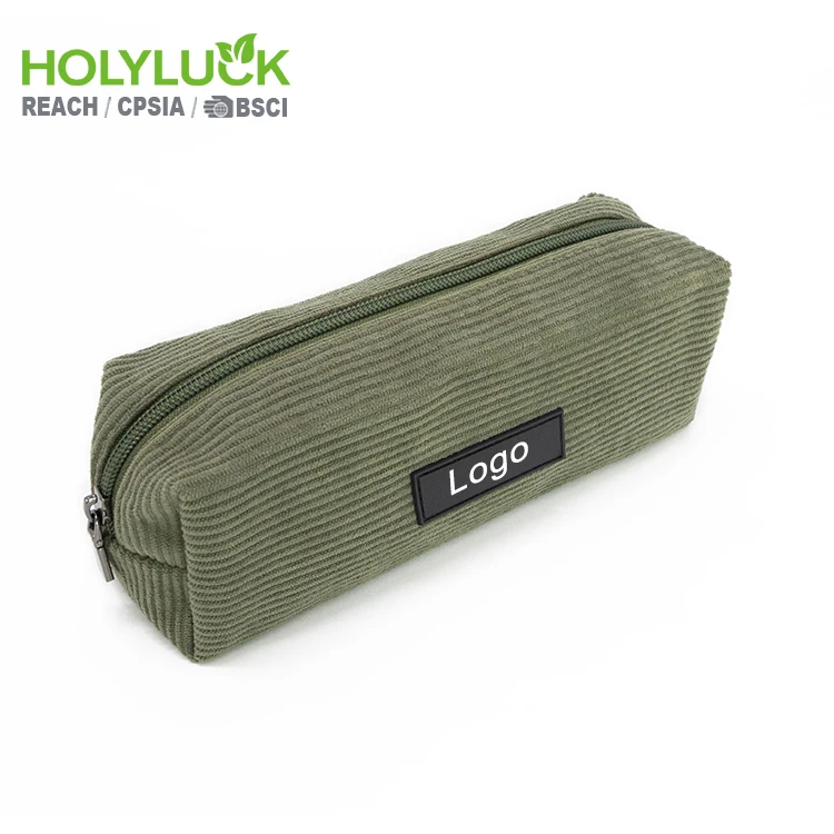 Wholesale Custom logo Corduroy Small Makeup Brushes Holder Corduroy Pencil case Organizer Zipper Pouch Corduroy Cosmetic Bag