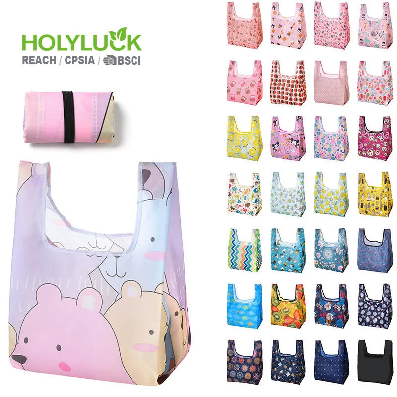 Household Polyester Full Color Sublimation Printing Reusable Foldable Shopping Bag