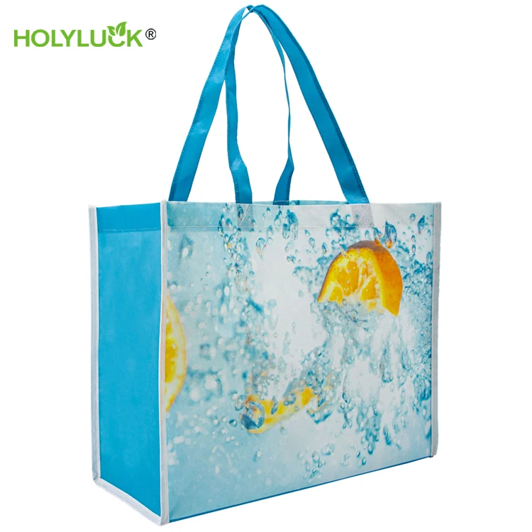 Wholesale Recyclable Promotional Reusable Laminated Sublimation Bag Market Foldable Shopping Non Woven Bag with logo Printed