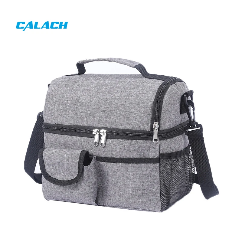 Women Double Layer Tote Lunch Bags Large Oxford Cloth Cooler Picnic Bags With Shoulder Strap Insulation Cooler Bags